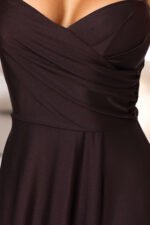 646-1 Long strappy evening dress with a slit on the leg - chocolate brown-6
