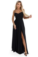 646-4 Long evening dress with straps and leg slit - black-10