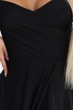646-4 Long evening dress with straps and leg slit - black-7