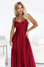 646-5 Long evening dress on straps with a leg slit - burgundy-3