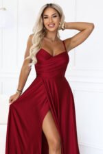 646-5 Long evening dress on straps with a leg slit - burgundy-7