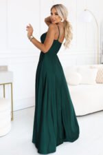 646-6 Long evening dress on straps with a leg slit - bottle green-3