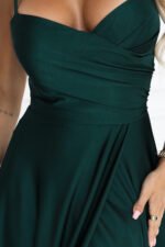 646-6 Long evening dress on straps with a leg slit - bottle green-9