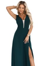 648-1 A fashionable, figure-flattering maxi dress with a leg slit - bottle green-8