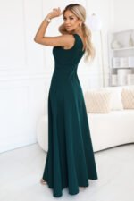648-1 A fashionable, figure-flattering maxi dress with a leg slit - bottle green-3
