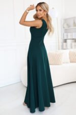 648-1 A fashionable, figure-flattering maxi dress with a leg slit - bottle green-3