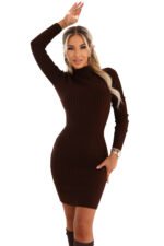 652-2 Elegant fitted sweater dress with a turtleneck, beautifully emphasizing the figure - chocolate-7