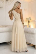 656-2 Long, sparkling, one-shoulder evening dress - champagne beige-7