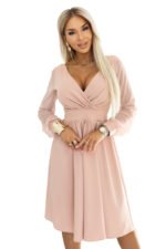 657-2 Elegant midi dress with wrap neckline and tulle sleeves - beige-8