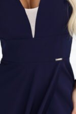 660-1 Elegant maxi dress with ruffles, a deep neckline and a slit on the leg - navy blue-10