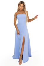 663-2 ELARA Corset Maxi Dress with Slit and Back Tie - Sky Blue-12