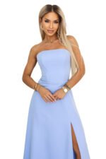 663-2 ELARA Corset Maxi Dress with Slit and Back Tie - Sky Blue-13