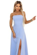 663-2 ELARA Corset Maxi Dress with Slit and Back Tie - Sky Blue-14