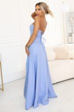 663-2 ELARA Corset Maxi Dress with Slit and Back Tie - Sky Blue-3