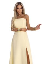 663-3 ELARA Corset Maxi Dress with Slit and Back Tie - Butter Yellow-10