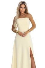 663-3 ELARA Corset Maxi Dress with Slit and Back Tie - Butter Yellow-12
