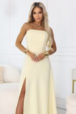 663-3 ELARA Corset Maxi Dress with Slit and Back Tie - Butter Yellow-5