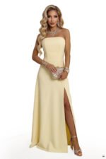 663-3 ELARA Corset Maxi Dress with Slit and Back Tie - Butter Yellow-11