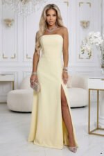 663-3 ELARA Corset Maxi Dress with Slit and Back Tie - Butter Yellow-6