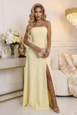 663-3 ELARA Corset Maxi Dress with Slit and Back Tie - Butter Yellow-7