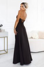 663-4 ELARA Corset-style maxi dress with a slit and back tie - chocolate brown-4