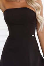 663-4 ELARA Corset-style maxi dress with a slit and back tie - chocolate brown-10