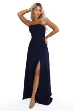663-5 ELARA Corset-style maxi dress with a slit and back tie - navy blue-12