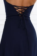 663-5 ELARA Corset-style maxi dress with a slit and back tie - navy blue-10