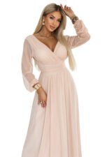 664-4 Long maxi dress with tulle sleeves and a wrap neckline - peach-8