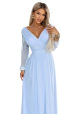 664-5 Long maxi dress with tulle sleeves and a wrap neckline - sky blue-8