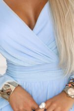 664-5 Long maxi dress with tulle sleeves and a wrap neckline - sky blue-6