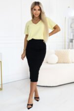 665-1 Cotton women's top with V-neckline and short sleeve - butter yellow-5