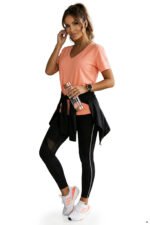 665-2 Cotton women's top with V-neckline and short sleeve - coral-9