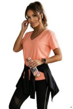 665-2 Cotton women's top with V-neckline and short sleeve - coral-10