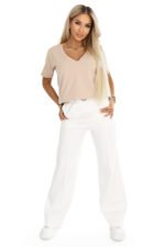 665-3 Cotton women's top with V-neckline and short sleeve - beige-10