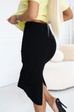 667-1 Fitted Striped Midi Skirt with High Waist - Black-3