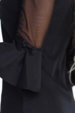 668-1 A-Line Glitter Dress with Tulle Sleeves and V-Neckline - Black-6