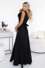669-6 Romantic maxi dress with a shoulder flower and a slit - classic black-2