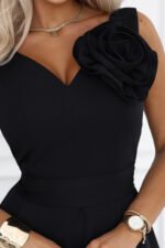 669-6 Romantic maxi dress with a shoulder flower and a slit - classic black-10
