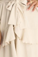 671-1 Sensual Mini Dress with Wrap Neckline - Beige-6
