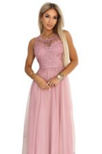 672-2 Romantic maxi wedding dress with embroidered lace and tulle - powder pink-7
