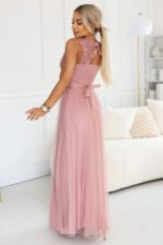 672-2 Romantic maxi wedding dress with embroidered lace and tulle - powder pink-2
