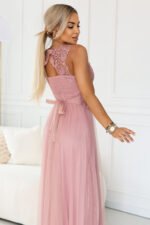 672-2 Romantic maxi wedding dress with embroidered lace and tulle - powder pink-5