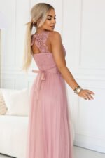 672-2 Romantic maxi wedding dress with embroidered lace and tulle - powder pink-5