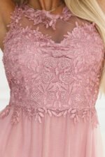 672-2 Romantic maxi wedding dress with embroidered lace and tulle - powder pink-6