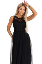 672-4 Romantic maxi dress with embroidered lace and tulle - black-8