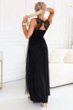 672-4 Romantic maxi dress with embroidered lace and tulle - black-3