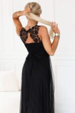 672-4 Romantic maxi dress with embroidered lace and tulle - black-5