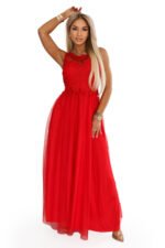 672-5 Romantic maxi wedding dress with embroidered lace and tulle - red-8