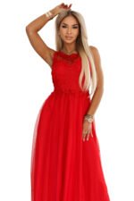 672-5 Romantic maxi wedding dress with embroidered lace and tulle - red-9